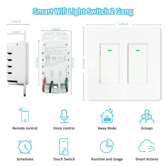 Smart WiFi Light Switch 2 Gang Compatible With Alexa Google & SmartThings - Picture 3 of 11